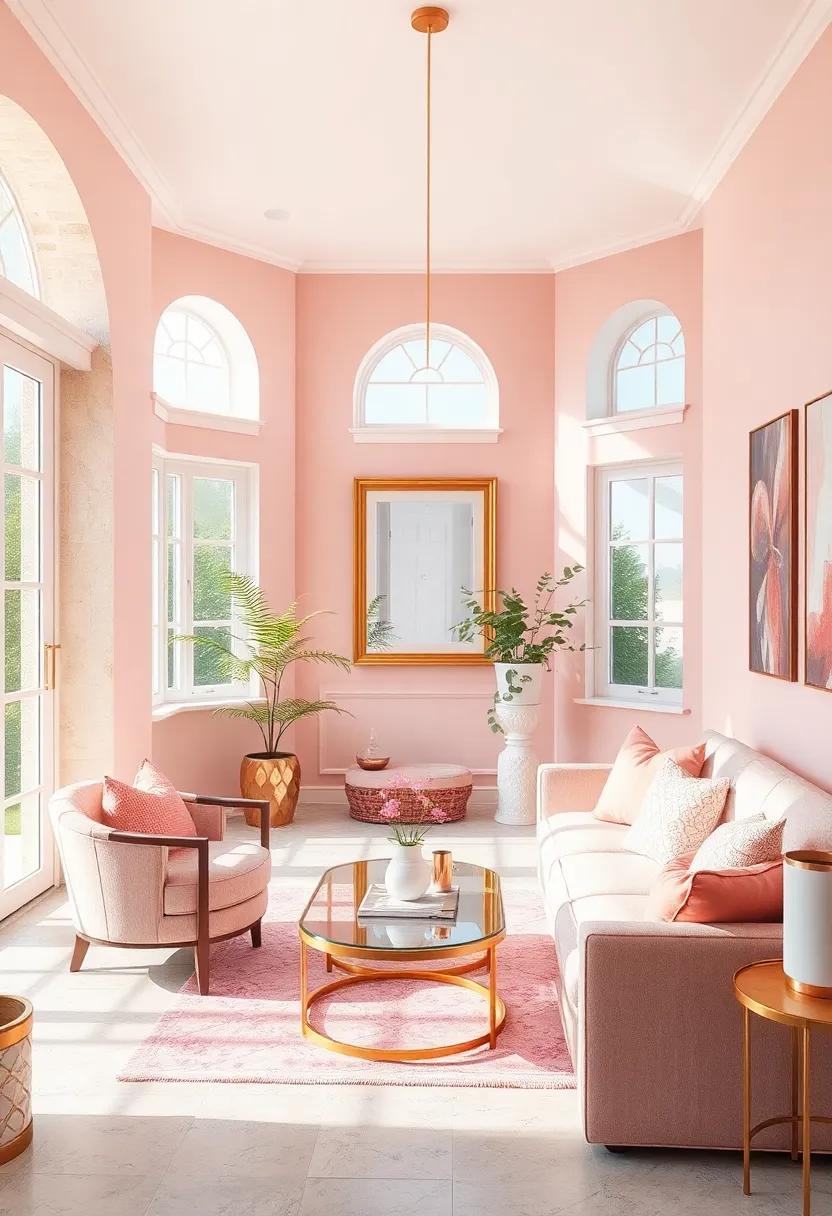 Feel the warmth of⁣ a ‌sunlit sunroom dressed in ⁣soft pink and accented with rose gold,⁤ providing‍ a sanctuary for relaxation