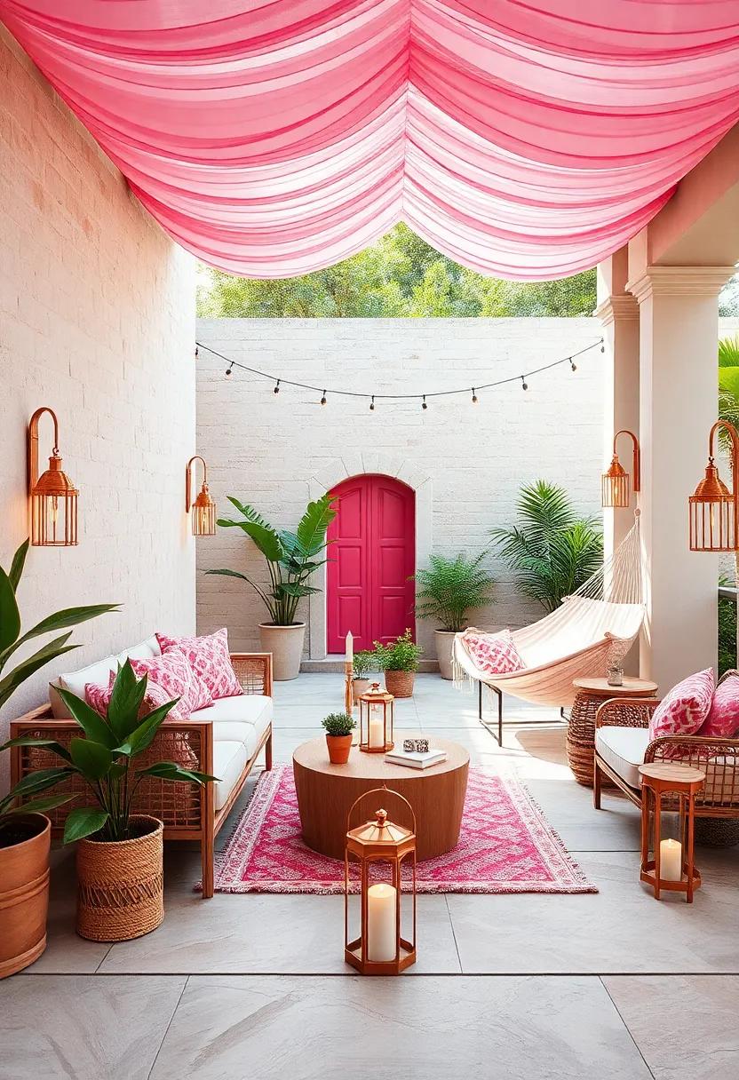 Design a dreamy outdoor retreat with pink ​hammocks and rose ⁢gold ⁣lanterns that create an‌ inviting atmosphere for gathering