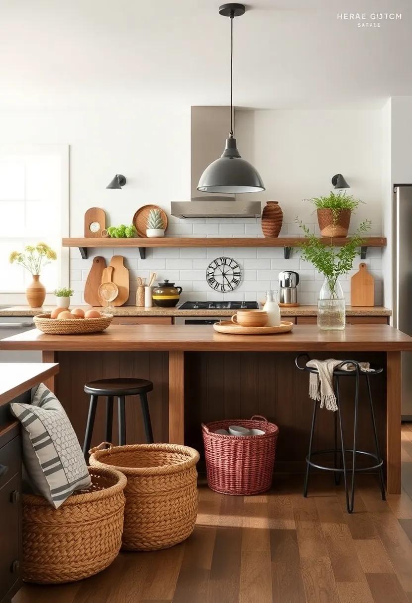Woven Baskets: Utilize woven baskets for storage, keeping ​your kitchen both stylish and functional while maintaining an earthy, rustic look