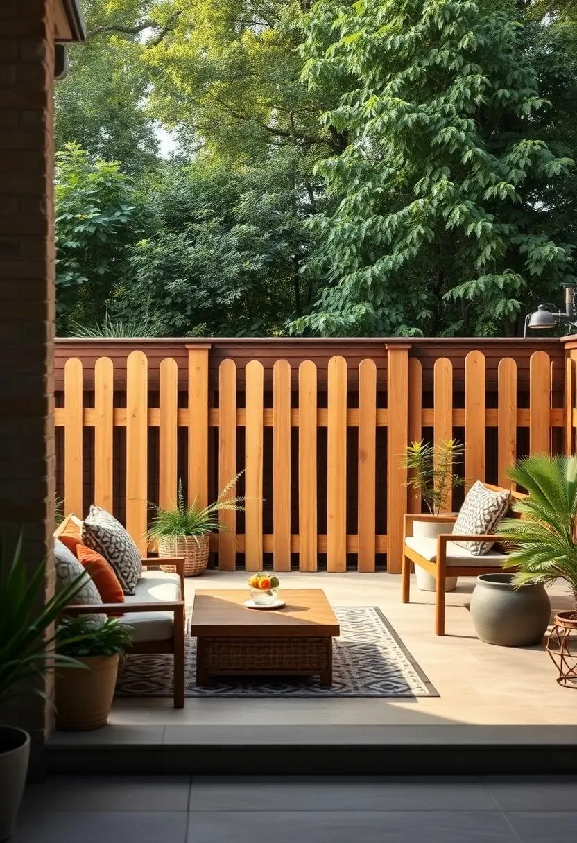 Pallet Privacy Fence: Get creative with recycled wooden pallets, turning them into an earthy privacy fence that reflects sustainability and your unique style