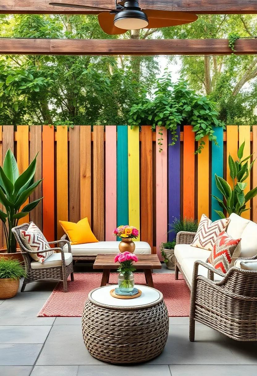 whimsical Fence with Colorful Paint: Transform a traditional wood fence into a whimsical display with colorful paint accents that express your personality right in your garden