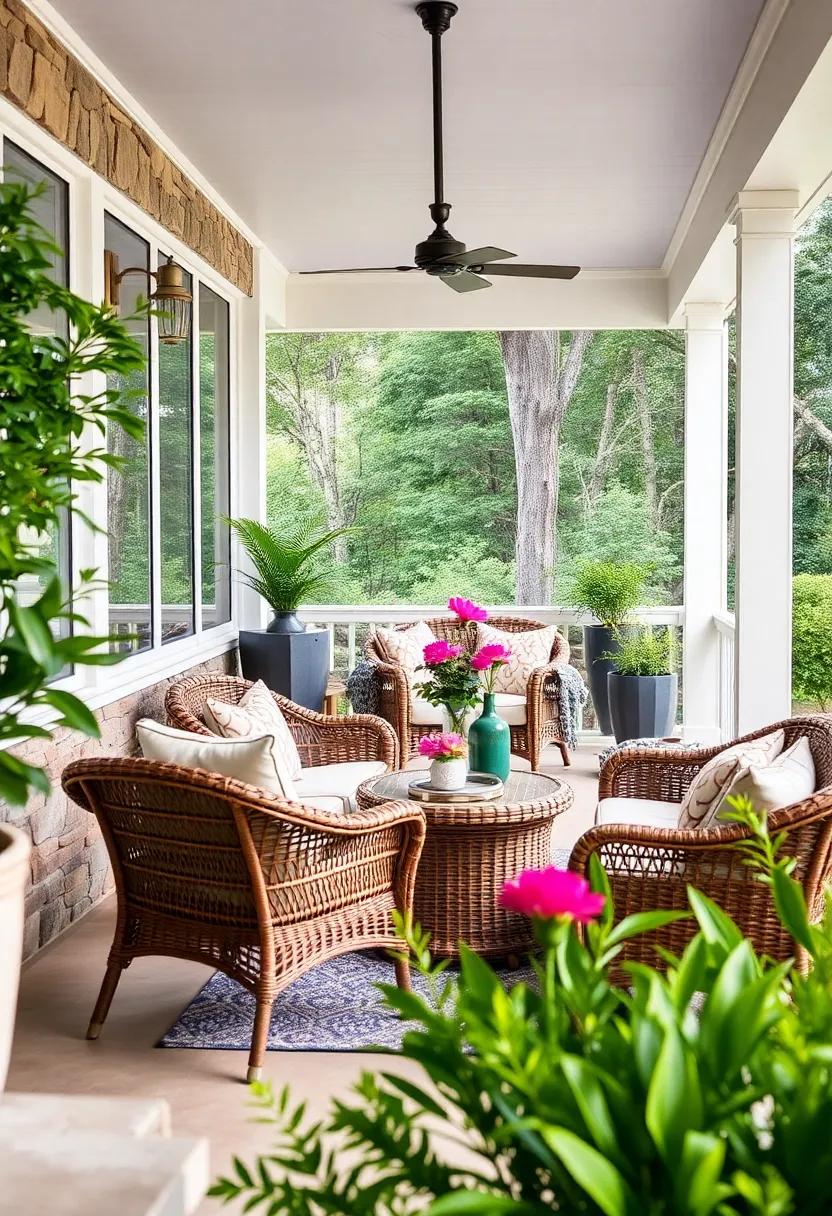 Create a Dining Nook: ⁢Select a sturdy wicker dining set to turn your porch into an alfresco dining area,ideal for breakfast and cozy‍ dinners under‍ the stars