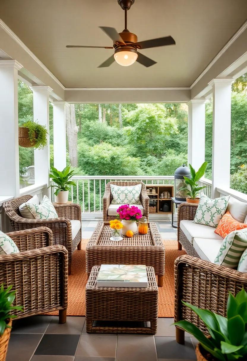 Add a Coffee Table: A central wicker coffee table can tie your space together while providing a surface for drinks and snacks during gatherings