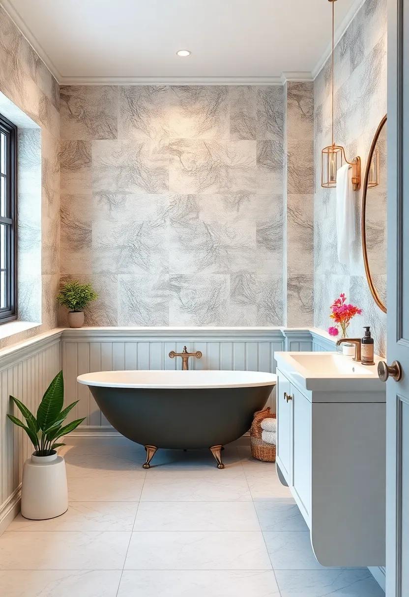 Adorn your bathroom with painted wainscoting, customizing it further with stencils or decals for a personal touch