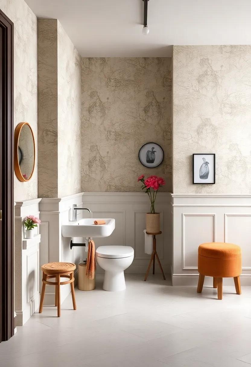 Consider wallpapered wainscoting for a playful and eclectic pattern that transforms an ordinary space into a design statement