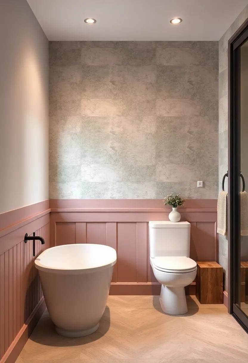 opt for a two-tone wainscoting design to create contrast and visual interest, breaking up your bathroom's color scheme beautifully