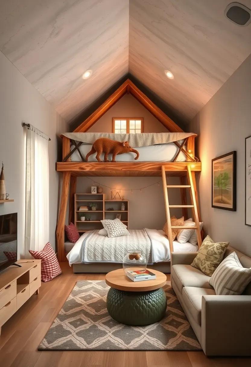 A whimsical woodland retreat where‌ a treehouse loft bed invites ⁢adventurous dreams and a cozy reading nook nestled below sparks imagination