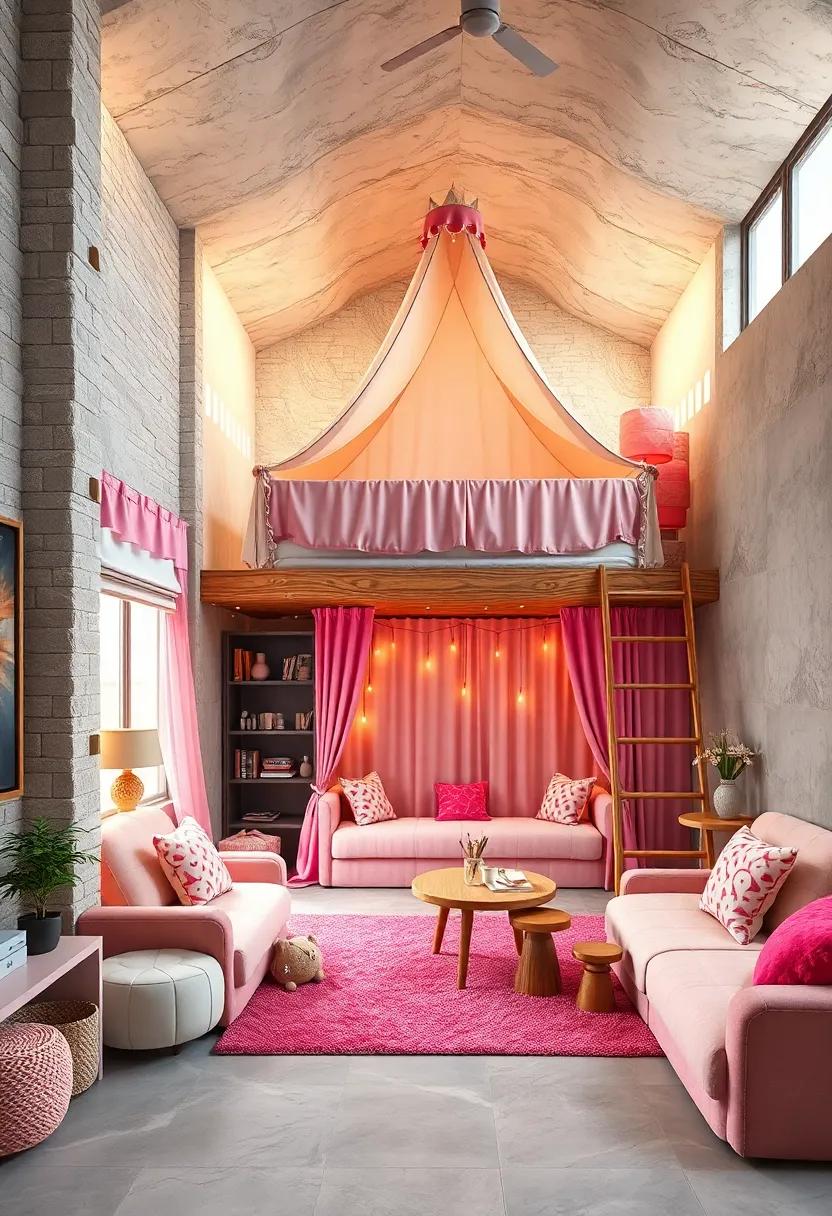 A magical princess⁤ palace with​ a loft ⁣bed resembling‍ a castle tower,‌ where ⁣a glittering play area below allows for royal tea parties‍ and fairy tale adventures