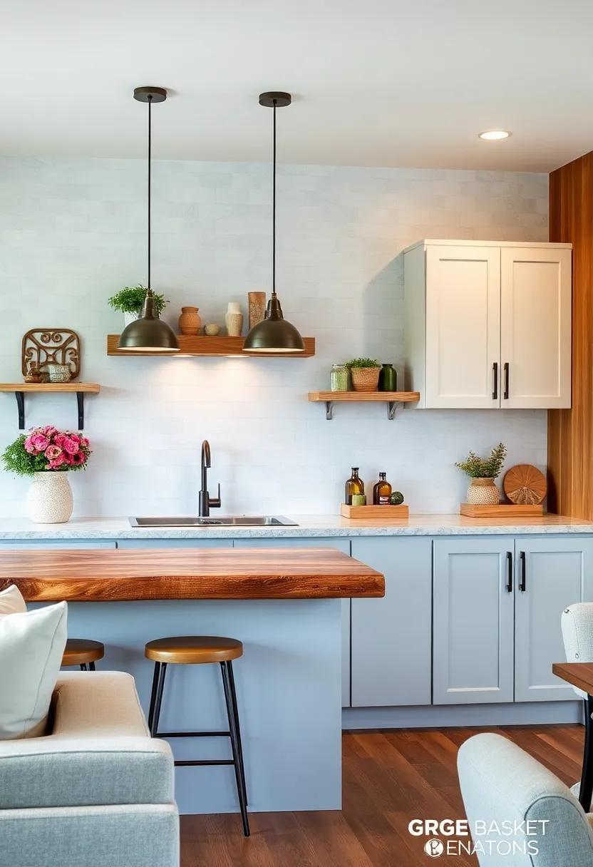 rustic Charm: Add a wooden breakfast bar with live-edge details for a warm, inviting feel that enhances your homey kitchen decor