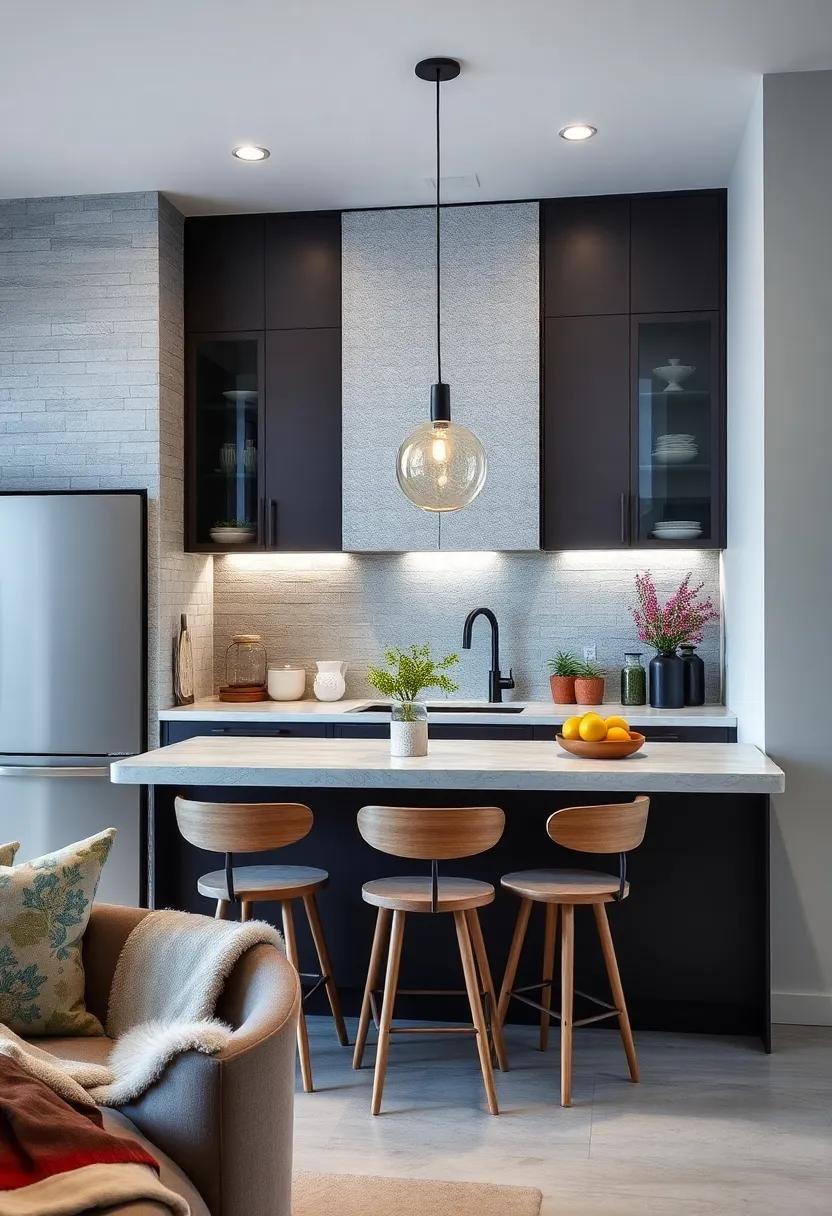 Subtle Contrast: Utilize contrasting colors or materials between your breakfast bar and kitchen cabinetry for a sophisticated, eye-catching look