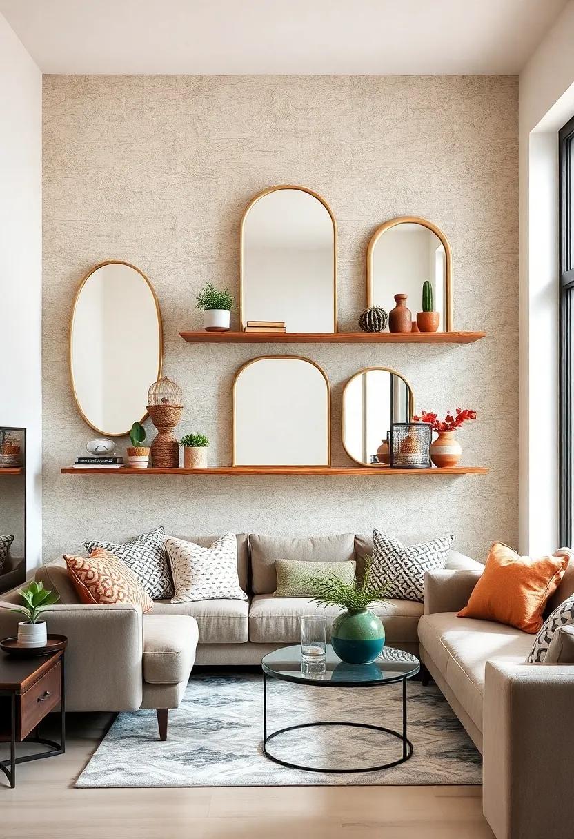 Mirrored Shelves: install mirrored shelves to combine functionality with aesthetics,allowing your⁢ decorative items and plants to shine