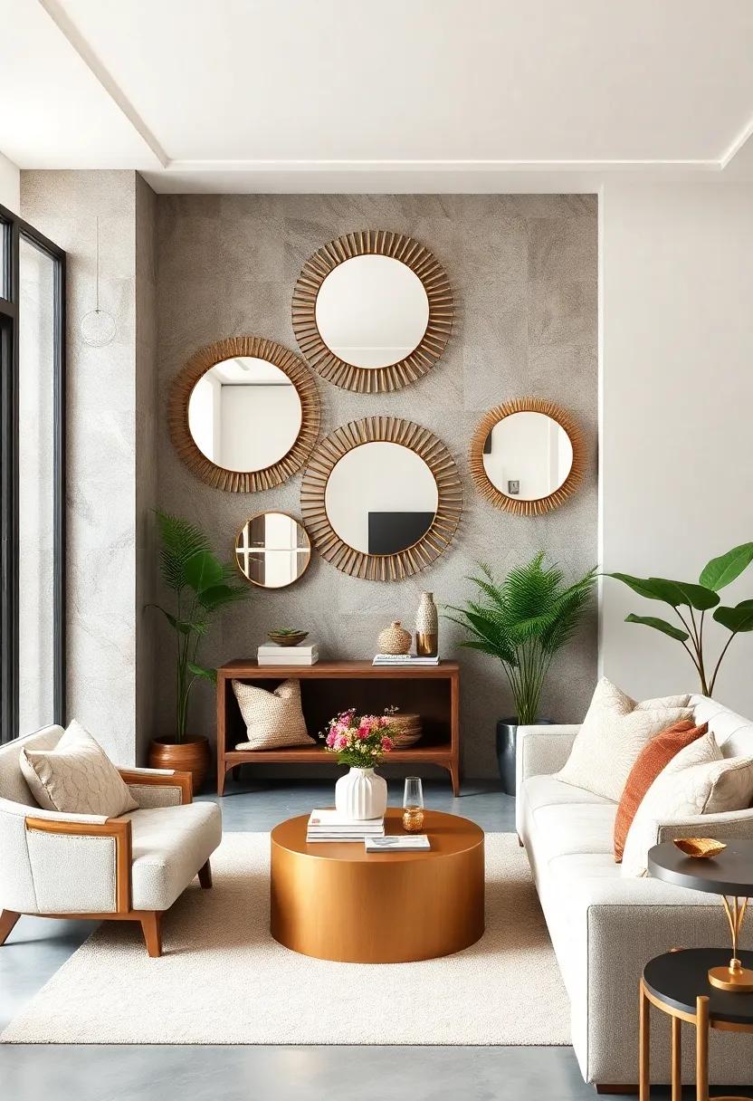 Round Mirrors: Opt for oversized round mirrors ⁤to soften​ linear furniture and create a focal point that draws the eye