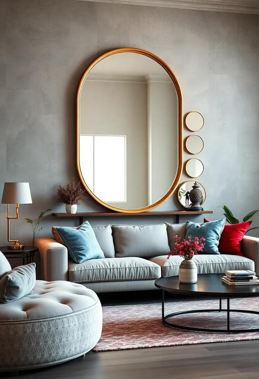 Statement⁢ Mirror: Hang an oversized statement mirror above a ⁣couch⁣ to serve as a dramatic focal point that enhances the living room's ambiance