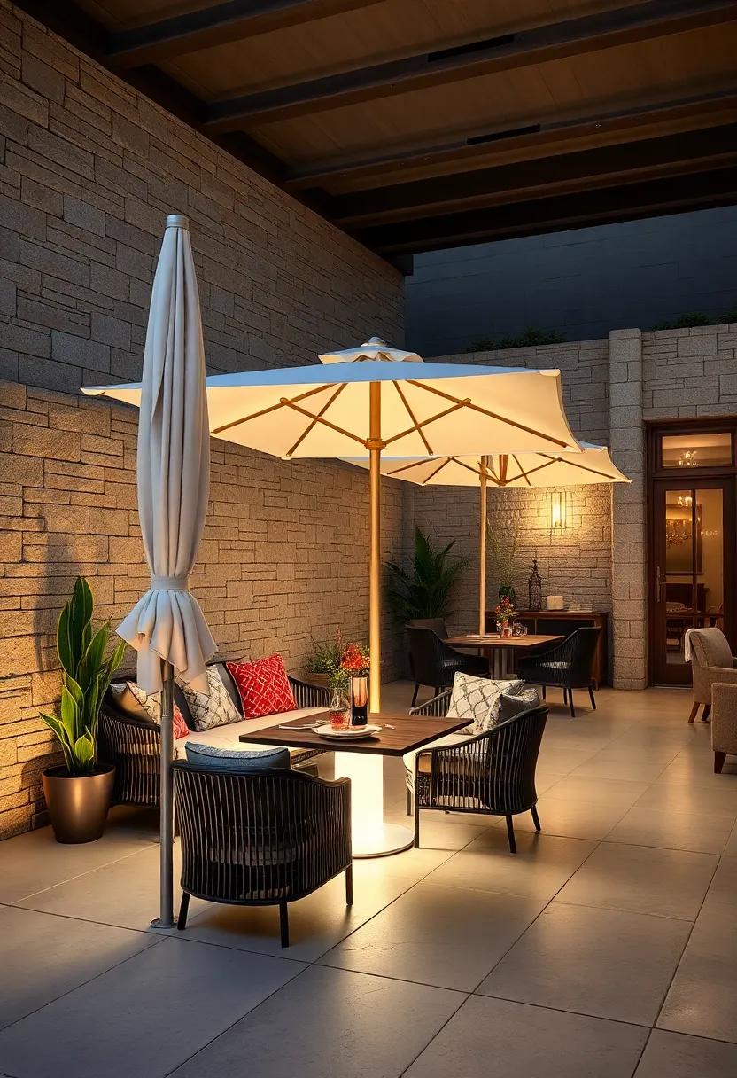 Lighted Umbrella Bases: ‍Patio umbrellas designed with ‍built-in LED lights in ​their bases, ensuring diners remain illuminated during meals, no matter the hour