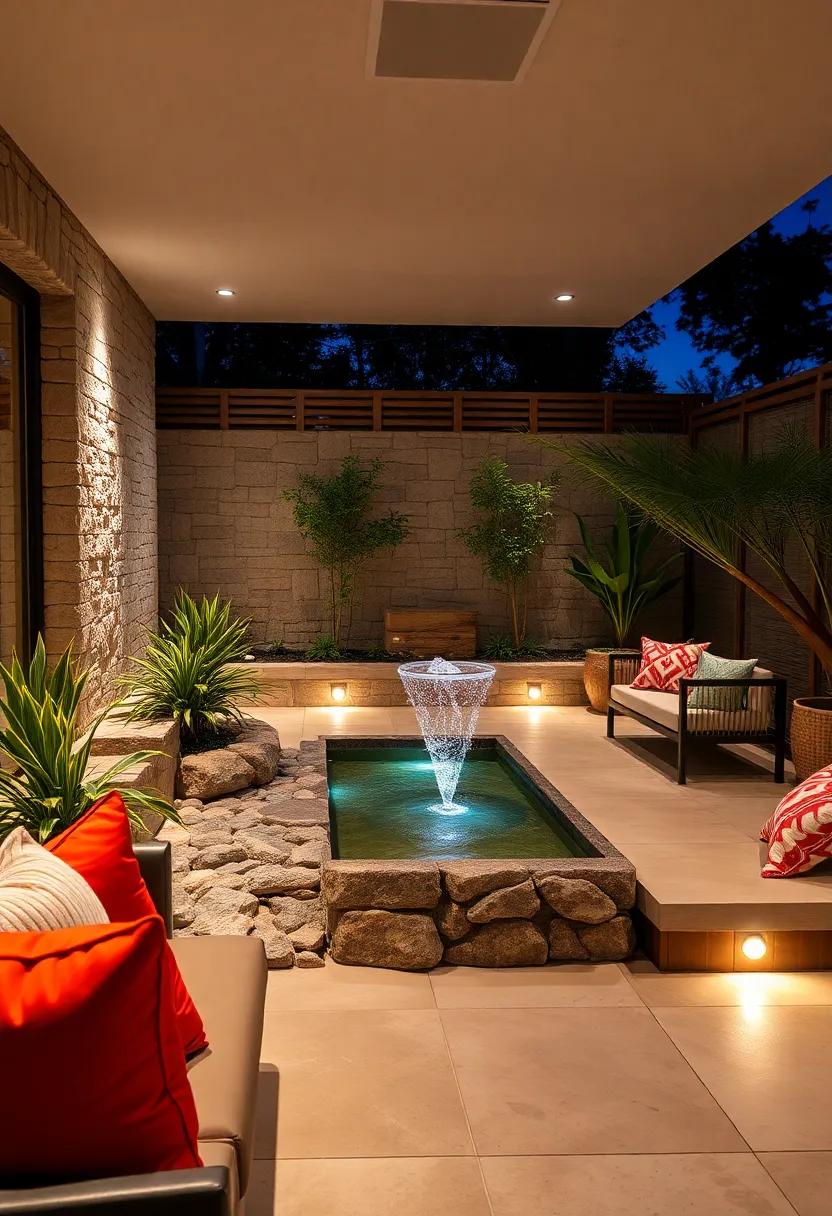 Illuminated ⁤Water Features: A small pond or fountain featuring underwater lights that ⁣enhance​ the tranquility of the water while creating a reflective surface that glimmers with life