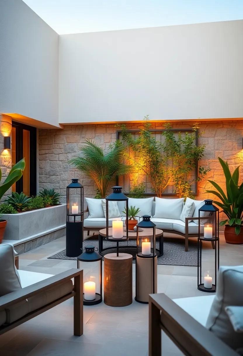 Decorative Lanterns on Stands: Elegant⁢ lanterns on freestanding pedestals casting⁢ flickering‍ light around a seating area,creating a romantic setting for ⁢quiet evenings ​outdoors