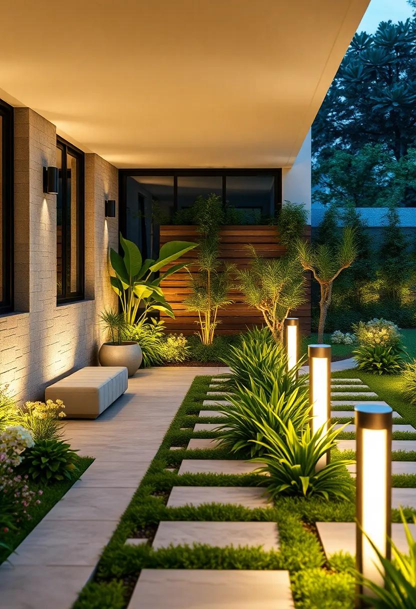 Pathway Bollard Lights: Sleek,minimalist bollard lights⁢ lining ⁤a garden path to ensure safe navigation while providing an inviting aesthetic that complements the landscape