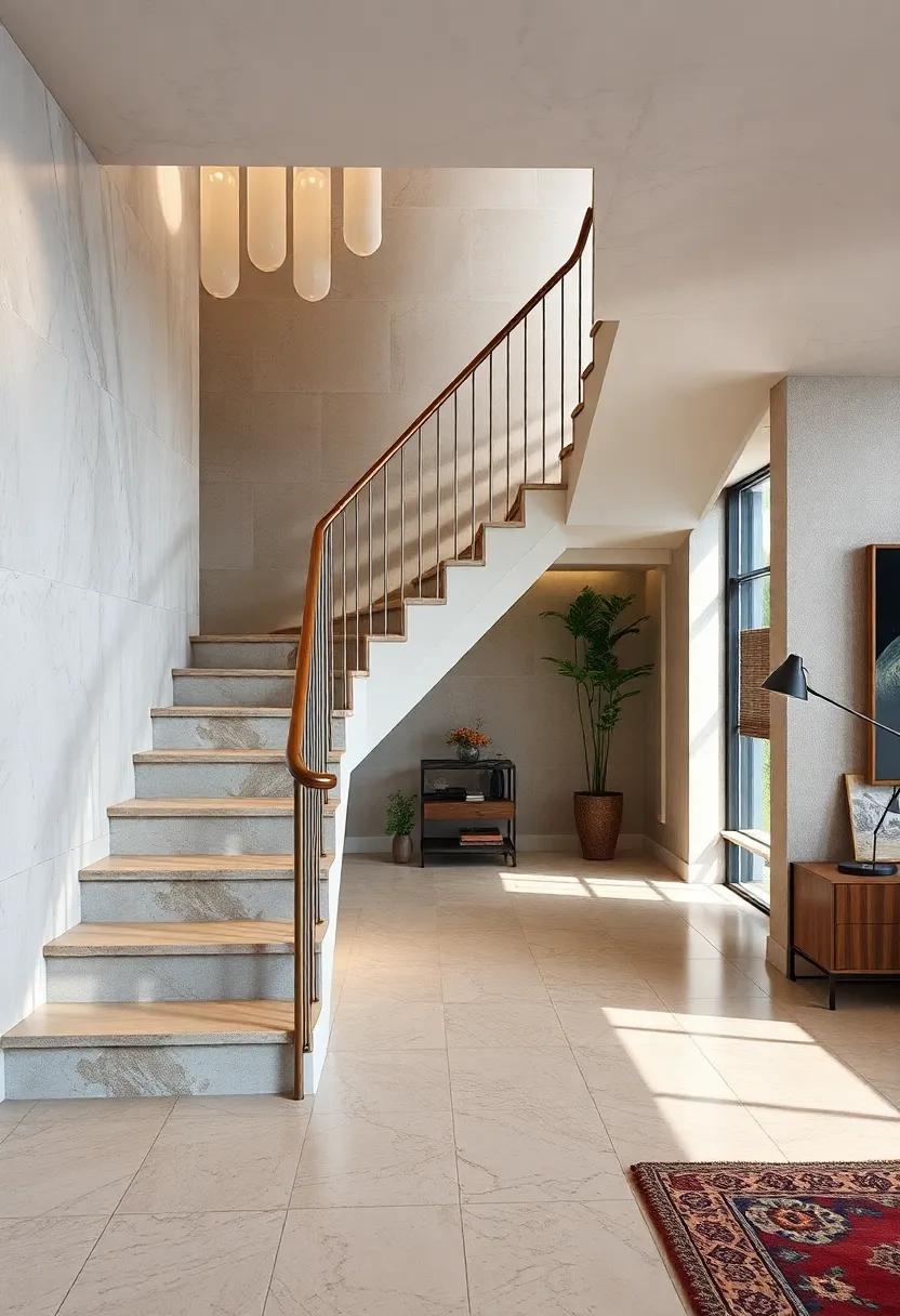 Geometric Genius: Admire ‍a staircase featuring a unique geometric ⁤design,​ where the innovative ⁣foldable handrail complements the captivating shape