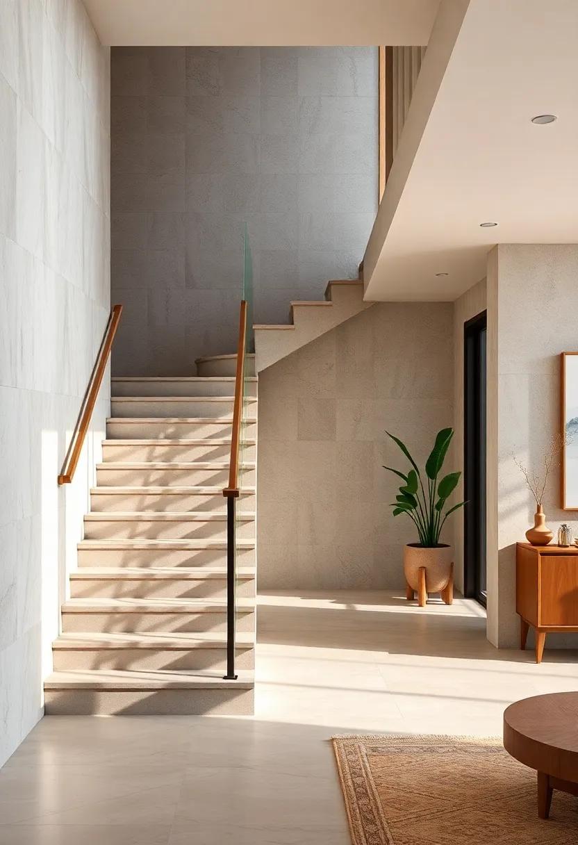 Modern ⁢Marvels: Explore a sleek, straight staircase with a⁢ minimalistic design and a handrail that folds horizontally, ideal for contemporary homes