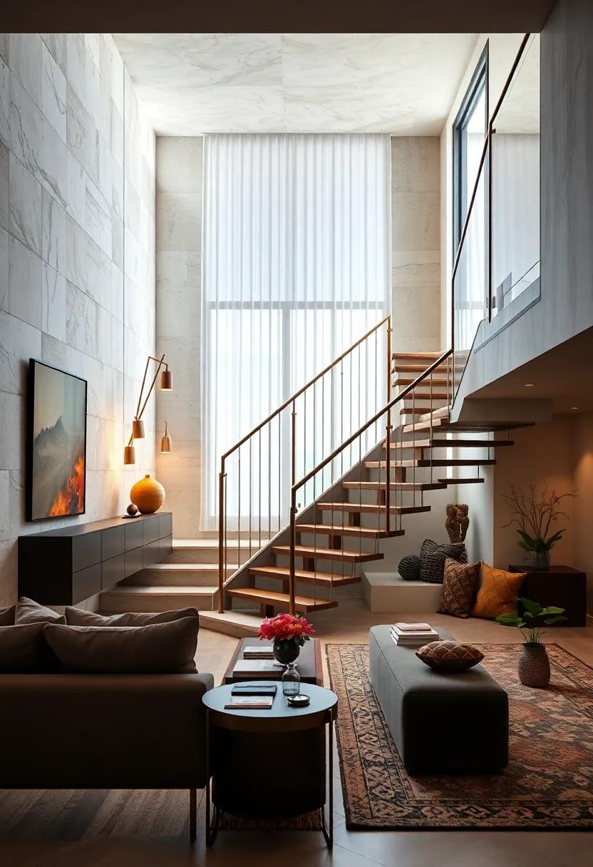 Open-Concept ​Wonder: Discover an open-concept staircase that incorporates a foldable handrail into the décor, enhancing spatial flow in modern living areas