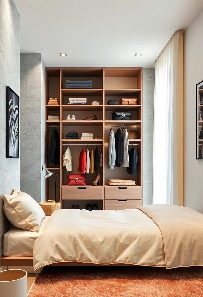 Utilize‌ Vertical Space: Install shelves or hanging racks to store accessories, shoes, ‍and bags,​ freeing up valuable floor⁢ space in your⁤ wardrobe