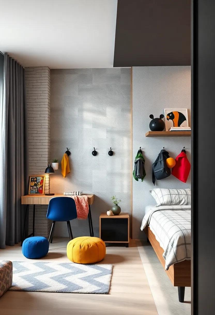 Accent Wall with Hooks: create an accent wall where hooks are installed‍ for backpacks, hats, or sports gear to⁤ stay neat and tidy