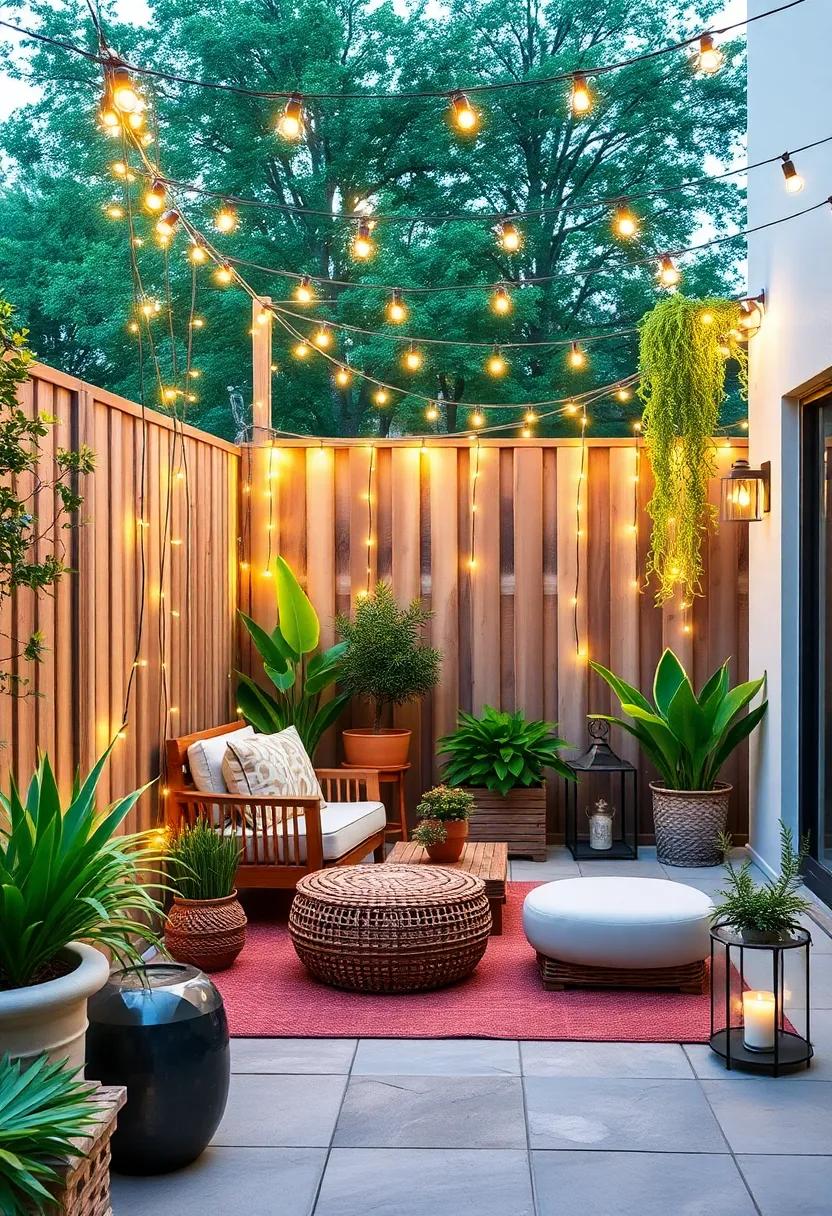 Cascading Charm: Hang string lights⁢ vertically⁤ from the⁣ top of your fence to ⁢mimic the look of cascading water, adding a soothing element to your outdoor setting