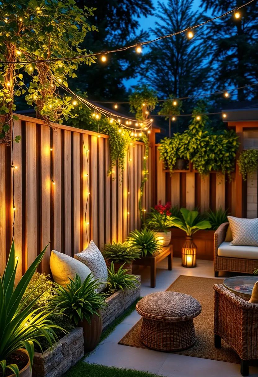 Fairy Garden: Create a whimsical fairy garden by mixing ​tiny string lights‌ among plants and decorations along‍ the fence, inviting magic into your outdoor space