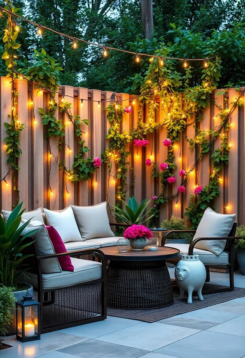 Floral fusion: Intertwine string lights with climbing ‍vines or flowers on your fence to create a magical and romantic ambiance‌ during ​the evening hours