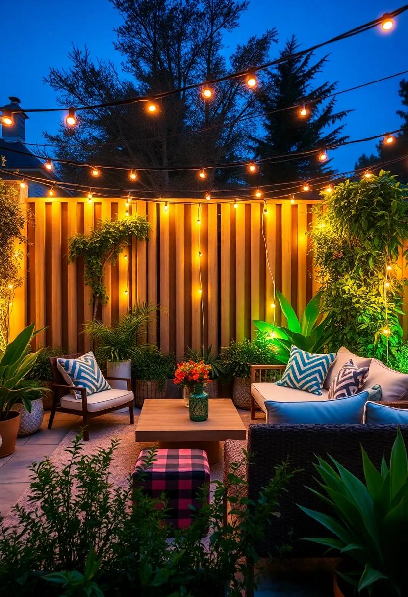 Interactive Glow: Hang interactive or responsive string lights that change colors with sound or movement, adding an element of ‌surprise and delight to your garden