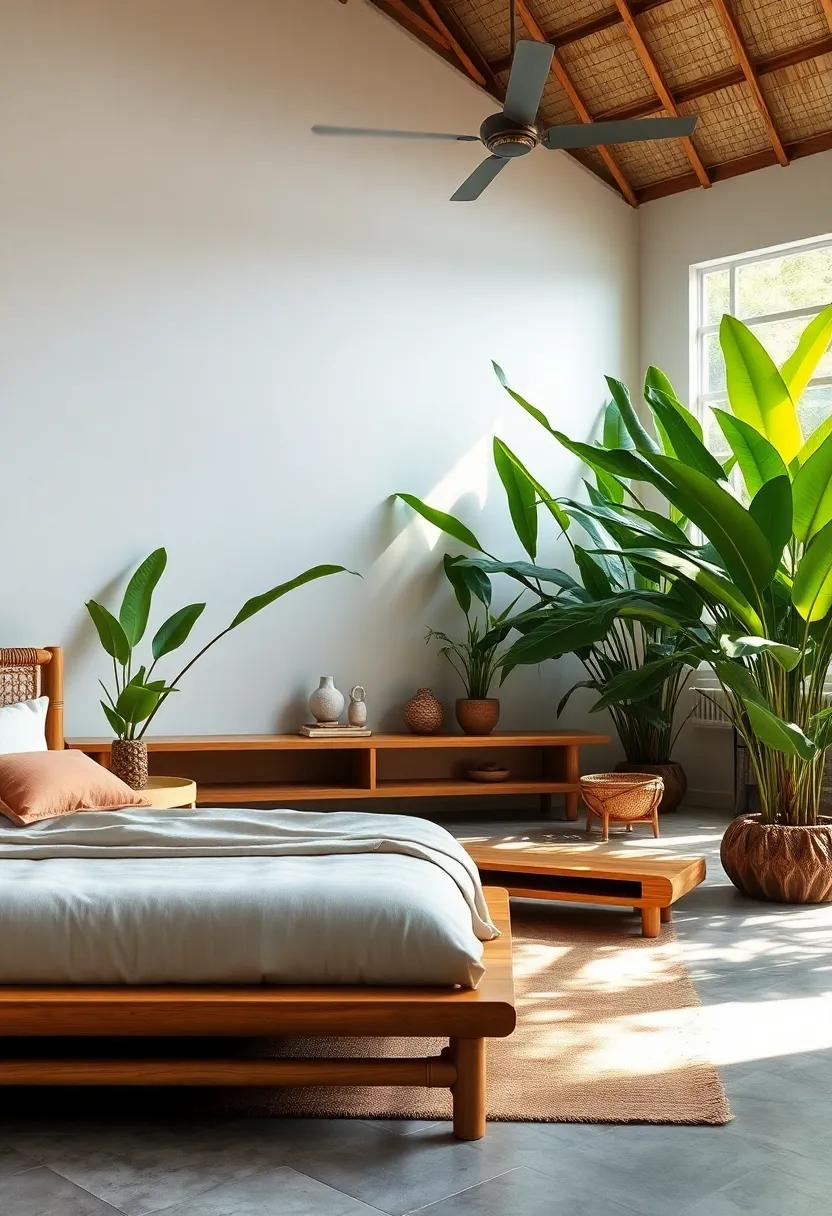 Embrace the simplicity ⁣of a minimalist bamboo⁢ platform bed surrounded by lush greenery, ⁣where less truly is more ⁢in nature-inspired ‍design