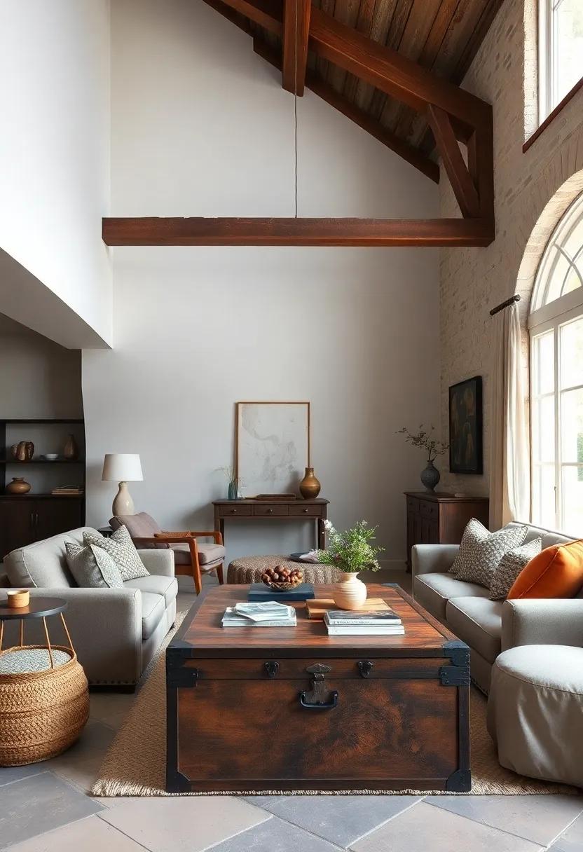 Integrate a⁣ vintage trunk as a coffee table or storage ⁣solution,adding both​ functionality and a unique style