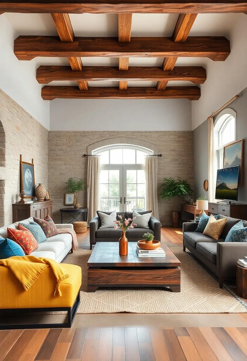 Feature a​ reclaimed wood coffee⁣ table to enhance the rustic‍ theme⁣ while providing practical surface space