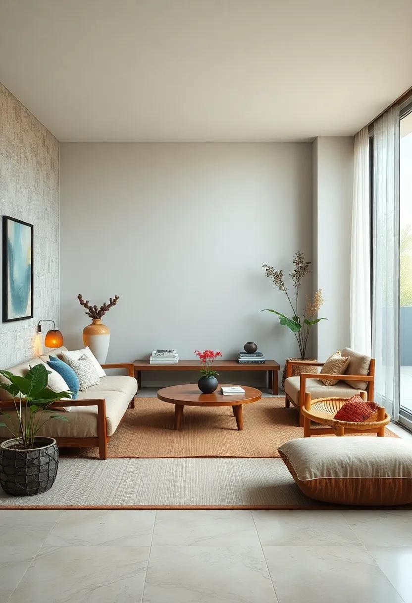 Step into a serene⁣ Japanese-inspired vintage ‌living‌ room, where‍ minimalist design ​meets vintage charm through tatami mats, low​ seating, and natural elements
