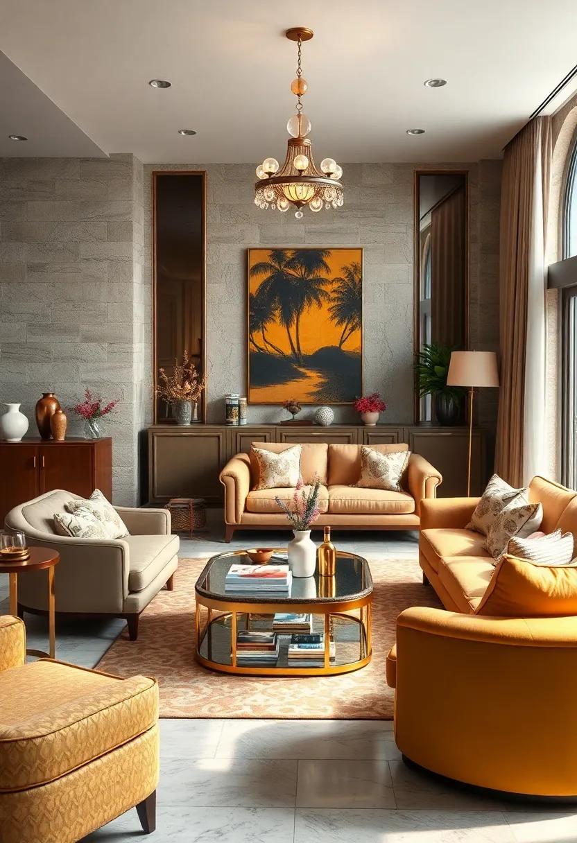 Revel in the sophistication of an Art Deco-inspired ⁣space, featuring luxurious fabrics, geometric shapes, and vintage bar carts that bring glamour to the ​forefront