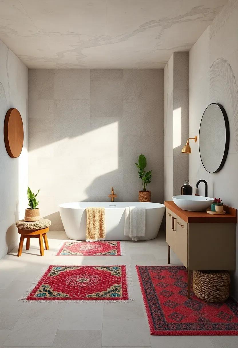 25 Inspiring Ideas for an Eclectic Bathroom Featuring Stylish Patterned Rugs