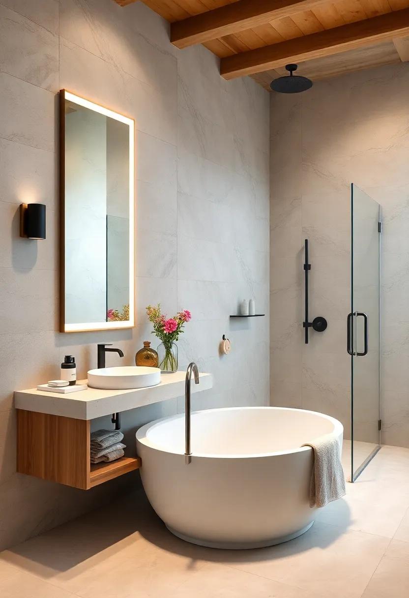 Incorporate Mirrors Strategically: Install a ⁤large mirror above the tub to​ create an illusion of space while reflecting‌ light throughout the bathroom