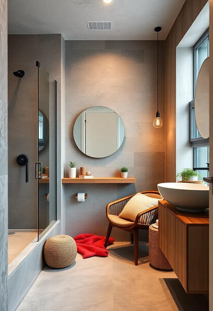 Create a Cozy Reading Nook: If space allows, add a small chair or bench with cushions to create a relaxing corner in your bathroom