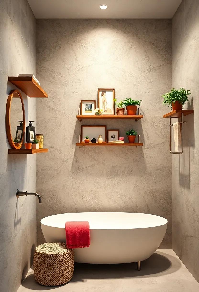 Hang Artistic Shelving: Install floating shelves with eclectic decor and plants to combine style with storage