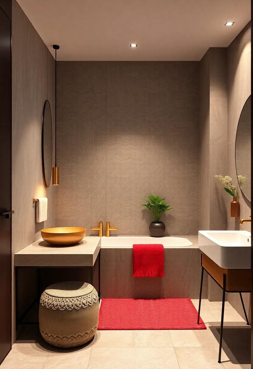 Introduce a Pop of Metallics: Add hints of gold, copper, or matte finishes to elevate your bathroom design with a hint of glam