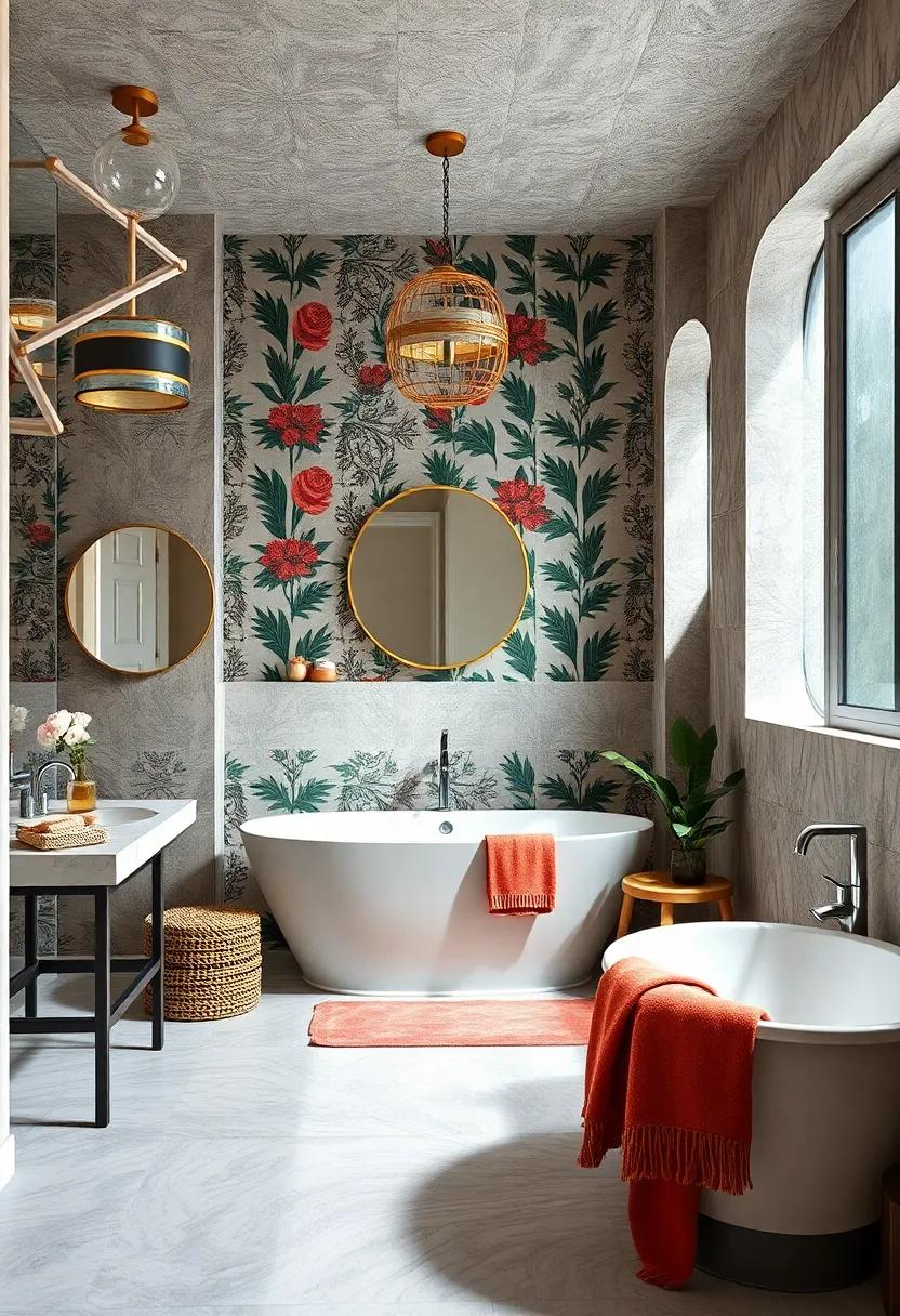 Play with patterns: Use bold wallpaper or decals featuring playful motifs to ⁣add depth and character to your bathroom​ walls
