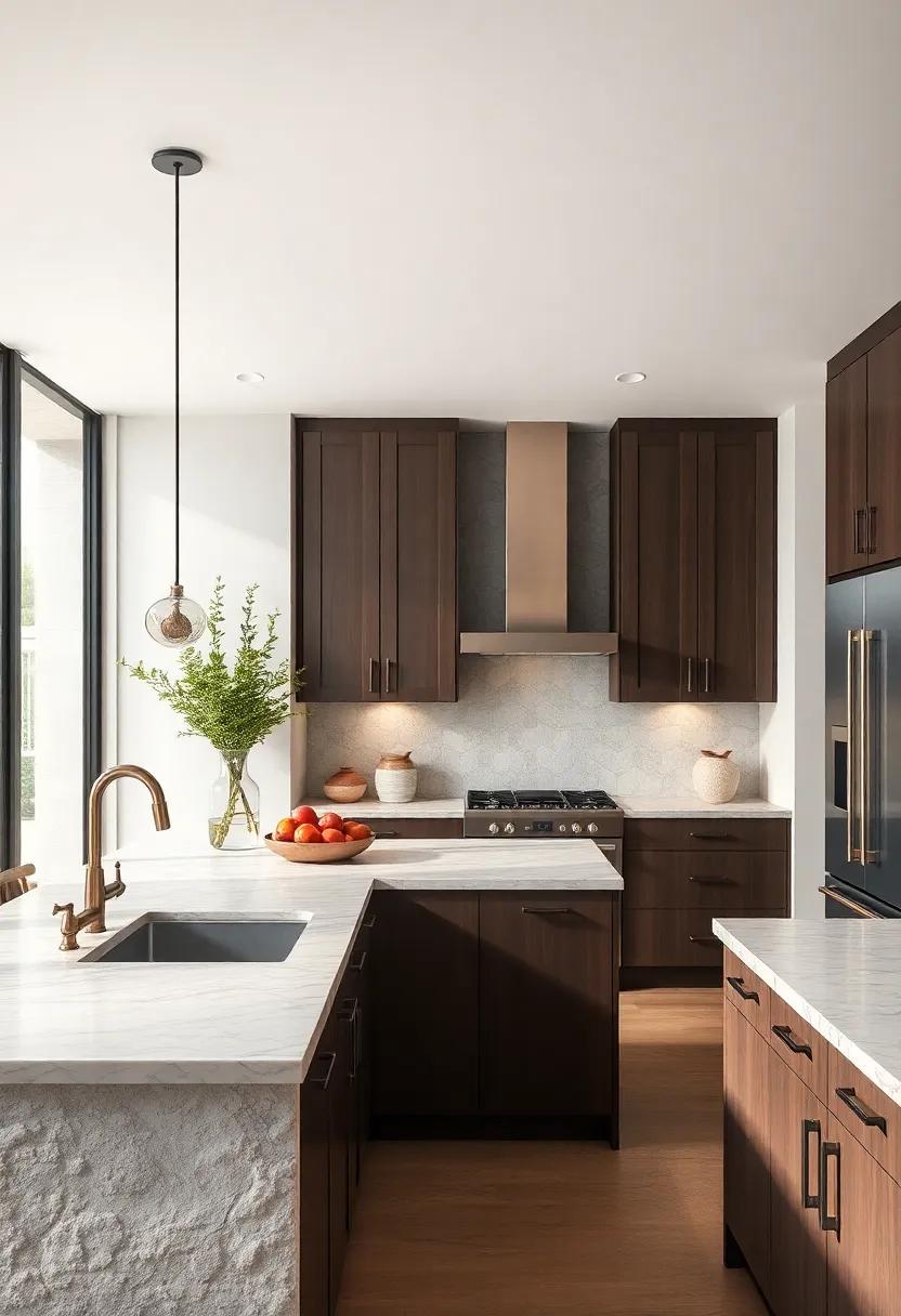 Embrace ‌Contrast: Pair dark brown cabinets ‌with‌ light-colored countertops for a striking visual balance