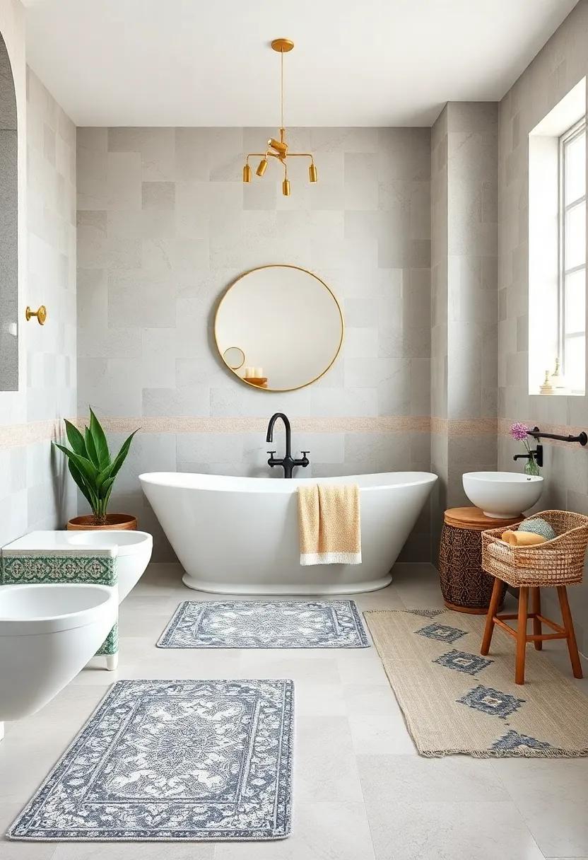 Coastal Charm: ⁤Incorporate⁤ soft,beachy patterns in your ‍rugs⁣ to⁣ complement aqua‌ or sandy hues,bringing a refreshing coastal feel into your bathroom