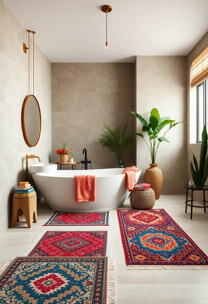 Global Inspiration: Feature⁢ rugs​ with ethnic or‌ tribal prints​ that‍ tell ⁤a story from different ​cultures, adding depth ⁢and character to your bathroom‍ decor