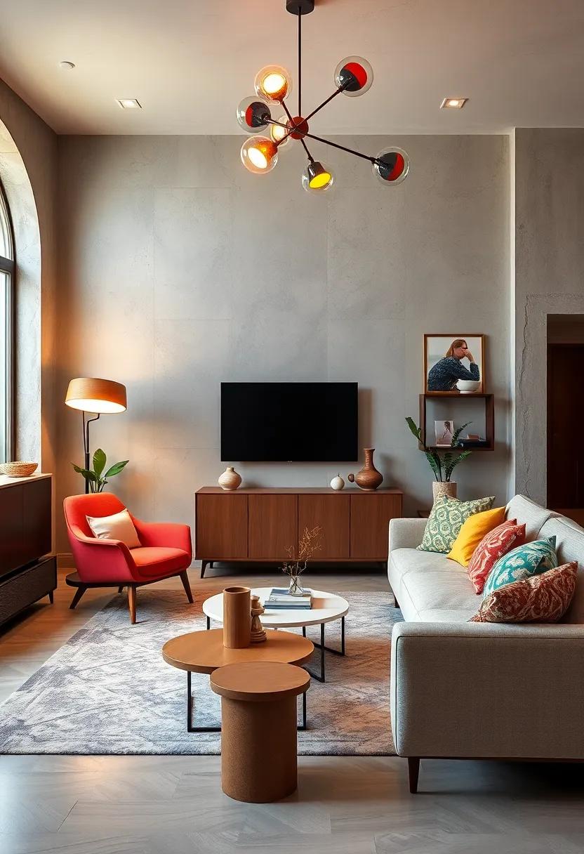 Retro Floor Lamp: A mid-century​ modern floor lamp ⁤with bold colors and unique shapes ‍can become a standout piece, tying together various design elements⁣ in the room