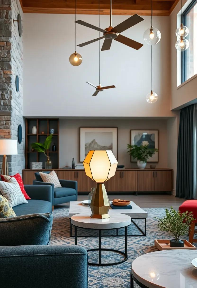 Geometric Table Lamp: ⁣A ⁢sleek, modern table lamp with a geometric ​design‌ can serve as a⁤ striking focal point on side tables, blending style with function