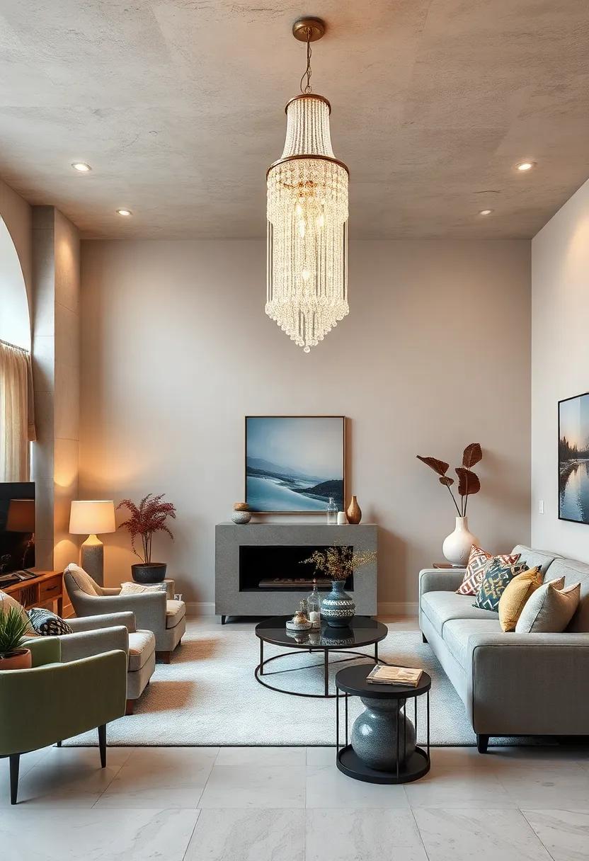 Crystal Beaded⁢ Chandelier: A beaded ⁤chandelier with sparkling crystals can add a glamorous touch, elevating your living ⁣room ⁢while maintaining its unique character