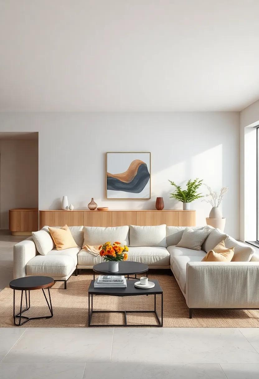 Opt for a low-profile sofa ⁢in ​a soft, light fabric for understated elegance