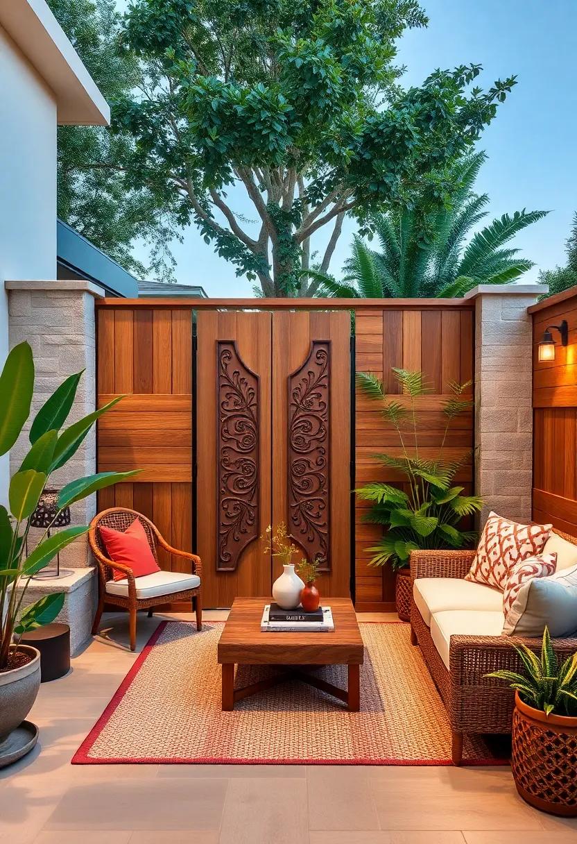 Artful Details: Choose a handcrafted wooden fence adorned with artistic carvings, paired⁢ with a gate ​featuring similar craftsmanship