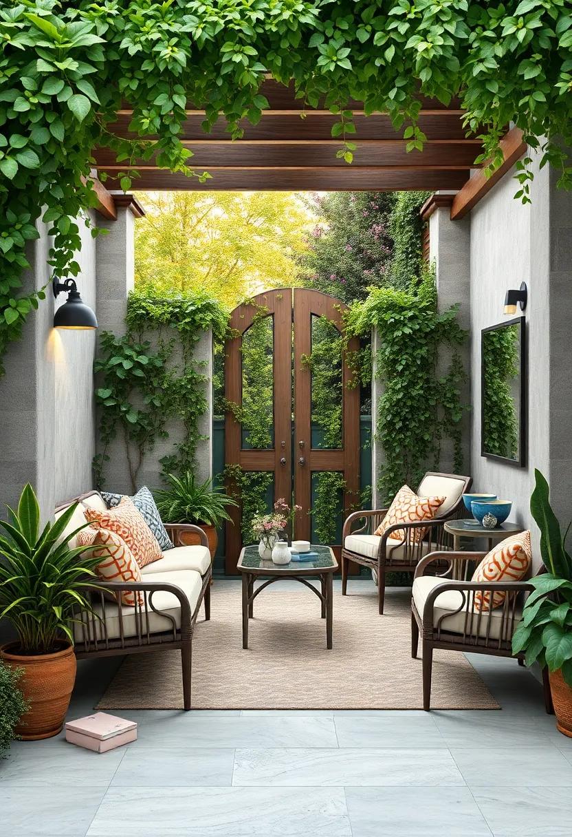 Garden Oasis: Frame your garden with a lush green fence of climbing plants and an ornate⁣ gate that invites everyone to⁣ savor the blooming beauty
